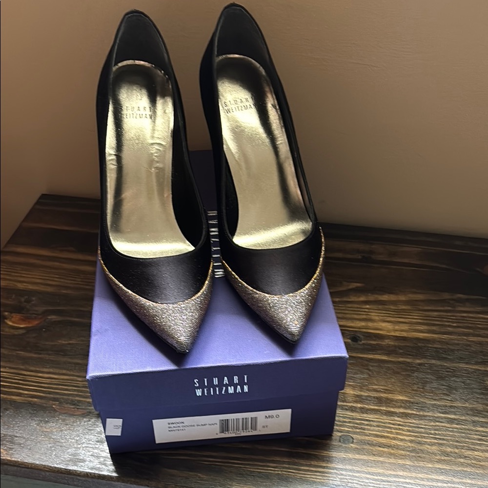 Stuart Weitzman Black and Silver Stiletto Heels